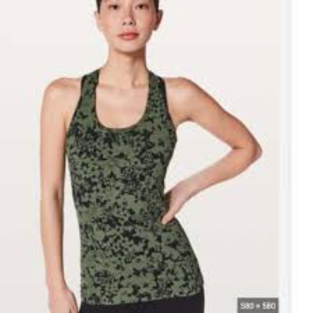 ✅ Lululemon Women's Black and Green FLORAL RACERBACK TANK SIZE 2